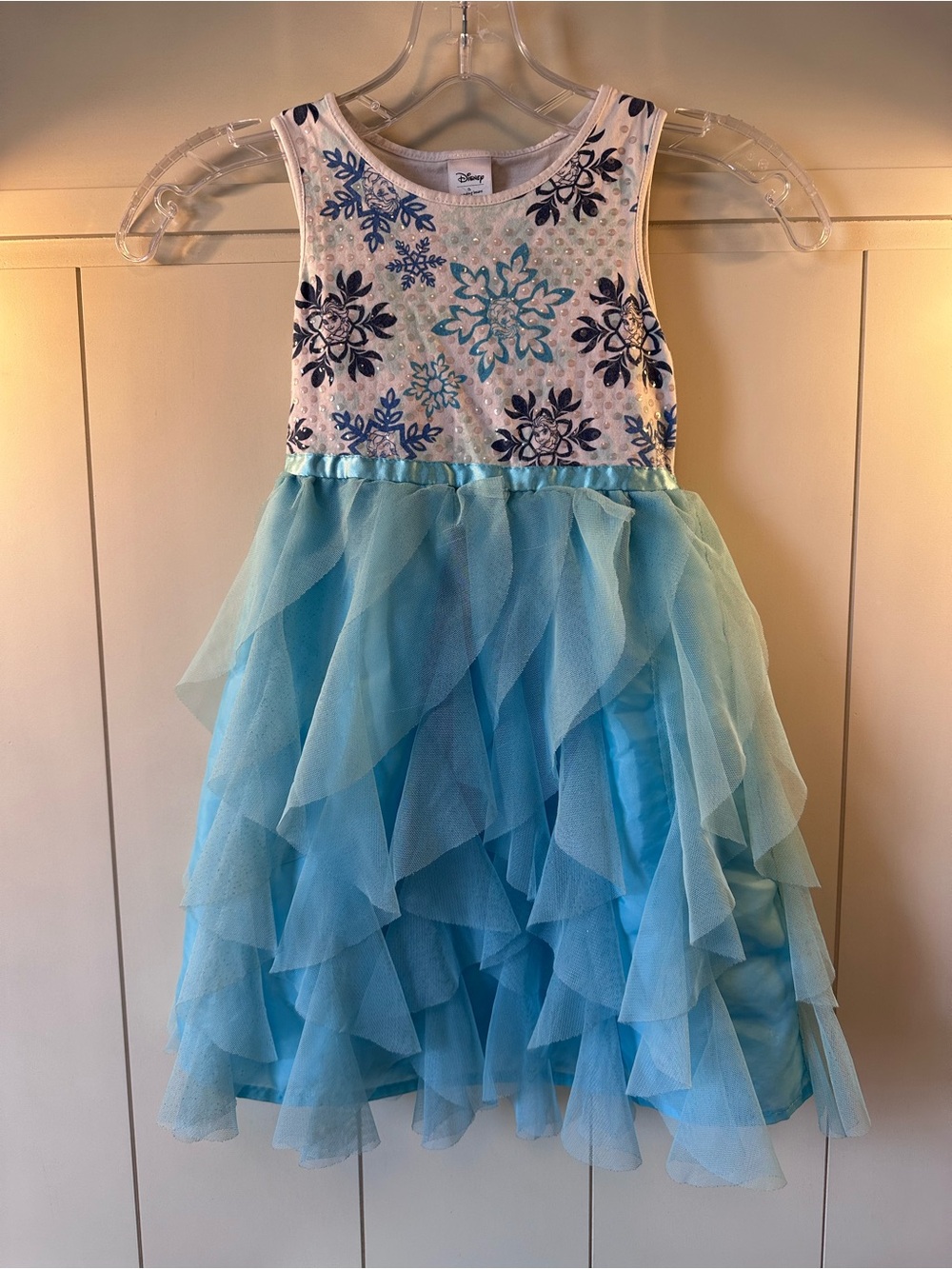 Disney Girls Light Blue Snowflake Tulle Party Dress with White Bodice